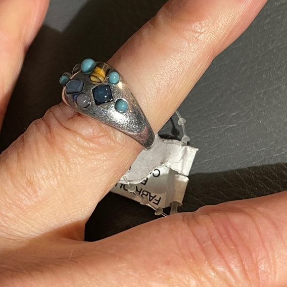 Free People Turquoise Tortoise Silver tone Stone Dome Ring, Size 7, NWT! - Picture 3 of 16